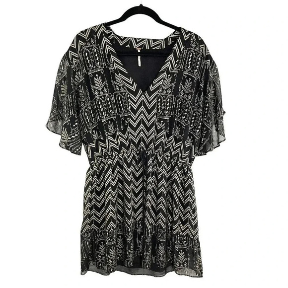 Free People Black & Gold Love Your Chaos Metallic Mini Dress Women's Size Small - Picture 1 of 9